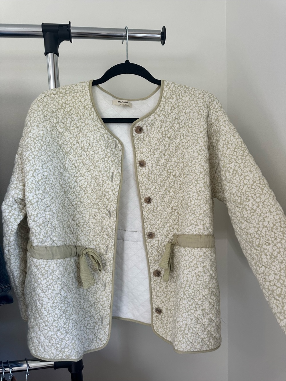 Madewell Cream Quilted Floral-Print Button Jacket